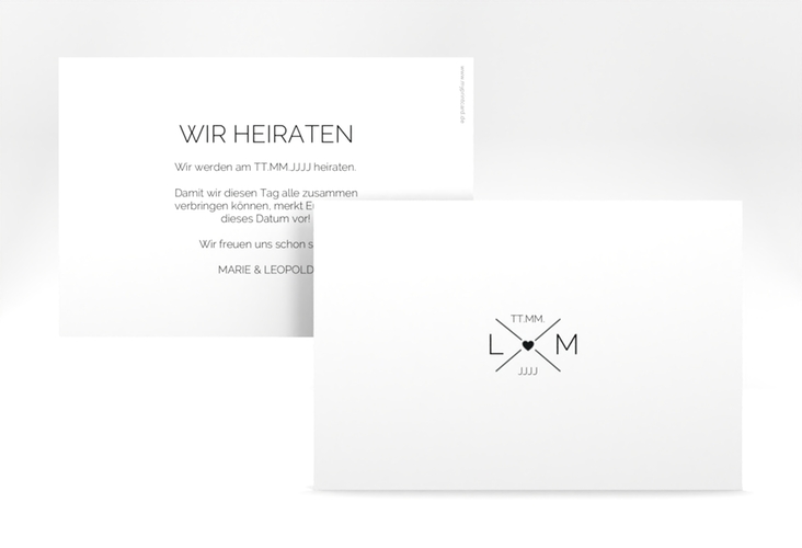 Save the Date-Karte Initials A6 Karte quer hochglanz mit Initialen im minimalistischen Design