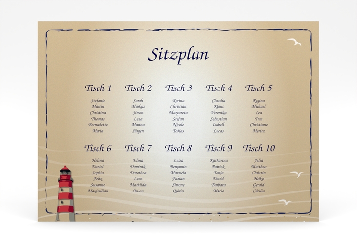 Sitzplan Poster Hochzeit Sylt 70 x 50 cm Poster mit Leuchtturm