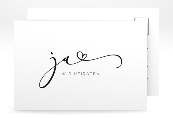 Antwortkarte Hochzeit Jawort A6 Postkarte weiss modern minimalistisch mit veredelter Aufschrift