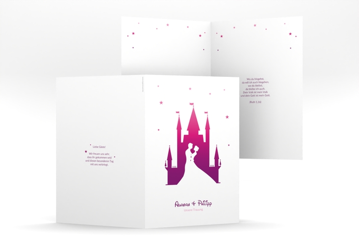 Kirchenheft Hochzeit Castle A5 Klappkarte hoch pink