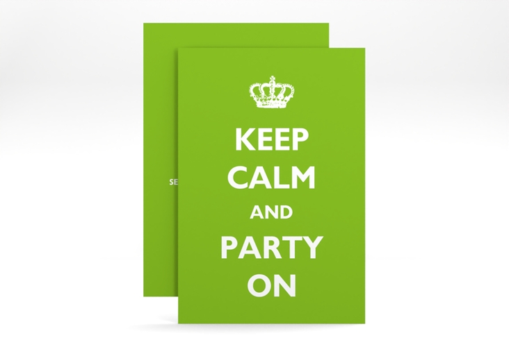 Party Einladungskarte Statement A6 Karte hoch gruen mit Keep-Calm-Spruch