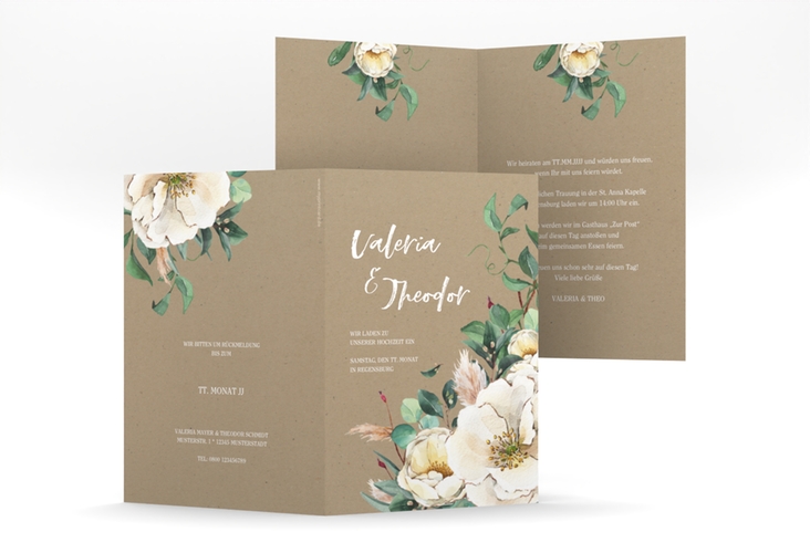 Einladungskarte Hochzeit Ivory A6 Klappkarte hoch Kraftpapier