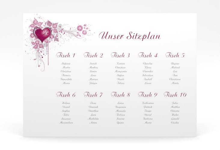 Sitzplan Poster Hochzeit Triest 70 x 50 cm Poster pink