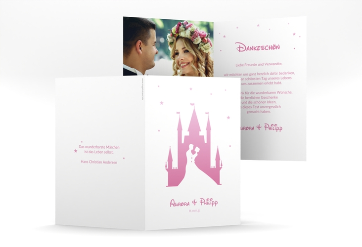 Danksagungskarte Hochzeit Castle A6 Klappkarte hoch rosa