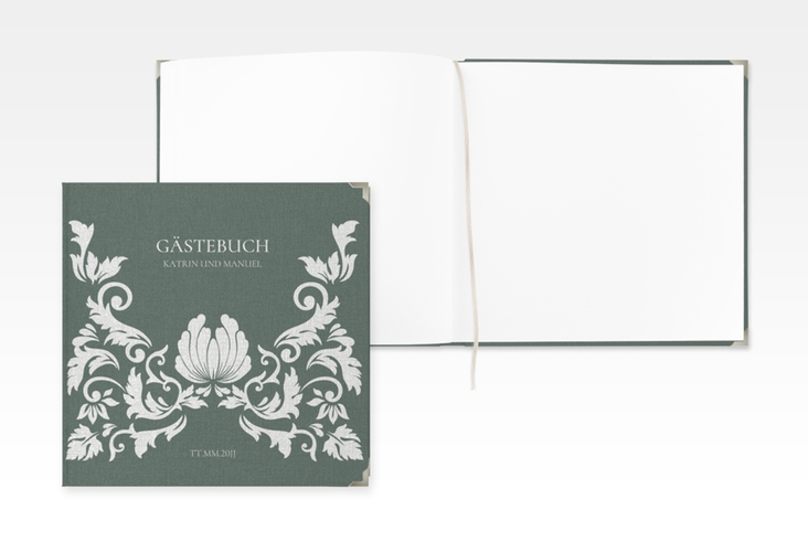 Gästebuch Selection Hochzeit Royal Leinen-Hardcover gruen mit barockem Blumen-Ornament