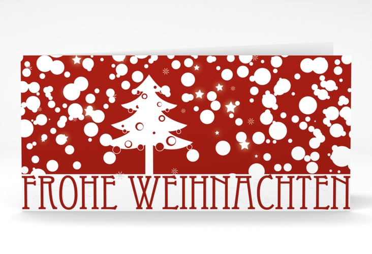 Weihnachtskarte Wishes lange Klappkarte quer rot mit Winterlandschaft und Art Déco Schriftzug