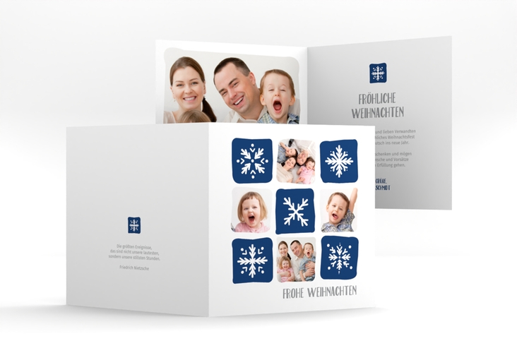 Weihnachtskarte Snowflakes quadr. Klappkarte blau