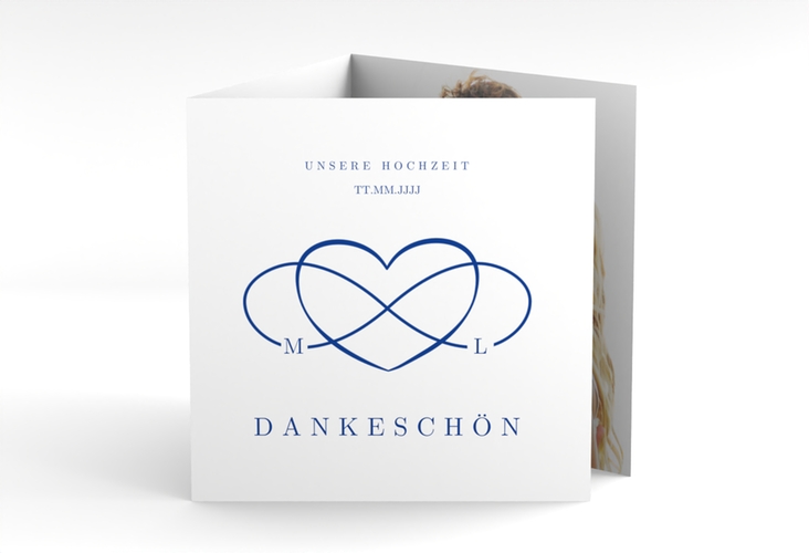 Dankeskarte Hochzeit Infinity quadr. Doppel-Klappkarte blau hochglanz