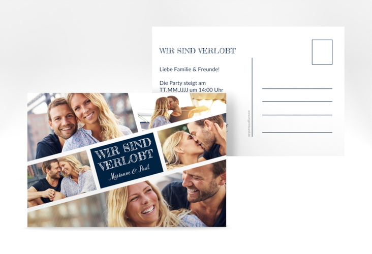 Verlobungskarte zur Hochzeit Rise A6 Postkarte blau