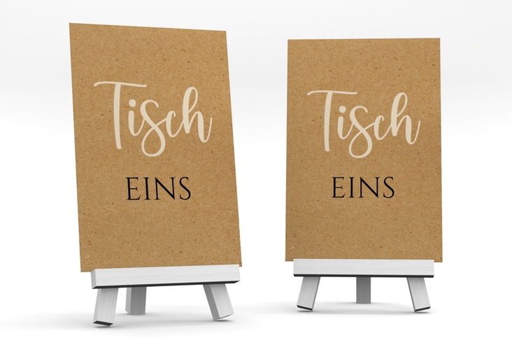 Tischnummer Hochzeit Noble Tischaufsteller Kraftpapier mit elegantem Schriftzug