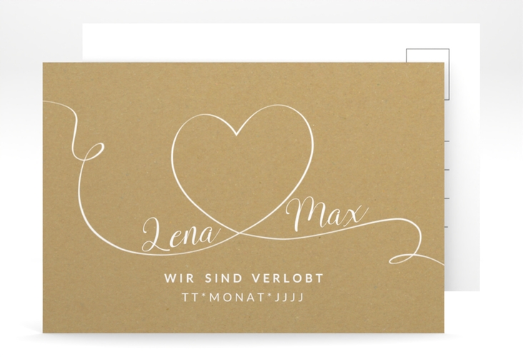 Verlobungskarte Hochzeit Herzensbund A6 Postkarte weiss