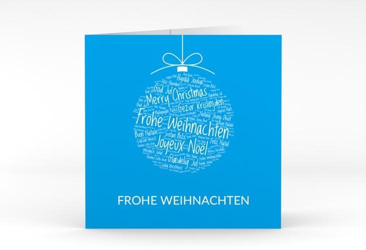 Geschäftliche Weihnachtskarte Wunderkugel quadr. Klappkarte blau hochglanz modern mit Weihnachtskugel