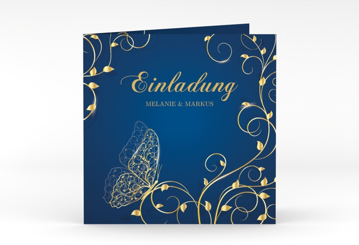 Hochzeitseinladung Eternity quadr. Klappkarte blau hochglanz