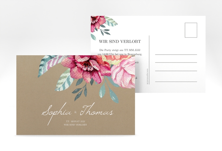 Verlobungskarte Hochzeit Blooming A6 Postkarte Kraftpapier