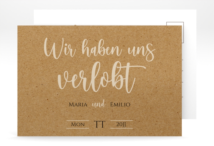 Verlobungskarte Hochzeit Noble A6 Postkarte Kraftpapier mit elegantem Schriftzug