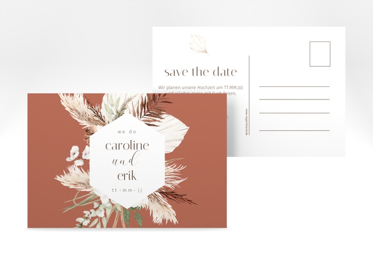 Save the Date-Postkarte Bohemian A6 Postkarte orange hochglanz