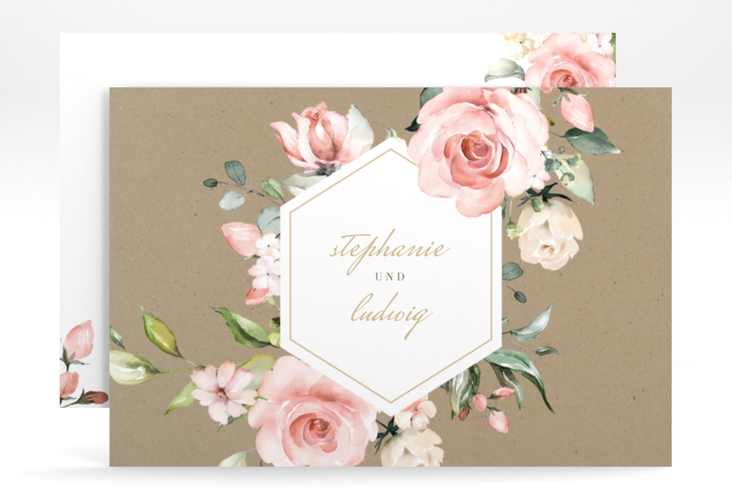 Save the Date-Karte Graceful A6 Karte quer hochglanz mit Rosenblüten in Rosa und Weiß