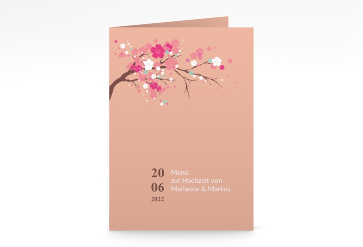 Menükarte Hochzeit Sakura A5 Klappkarte hoch apricot