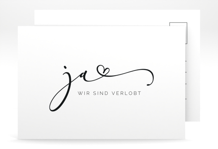 Verlobungskarte Hochzeit Jawort A6 Postkarte weiss modern minimalistisch mit veredelter Aufschrift