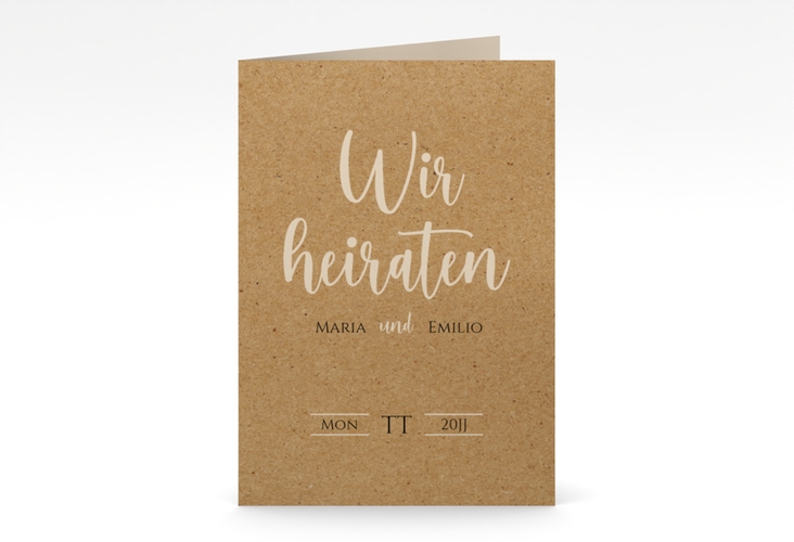 Einladungskarte Hochzeit Noble A6 Klappkarte hoch Kraftpapier mit elegantem Schriftzug