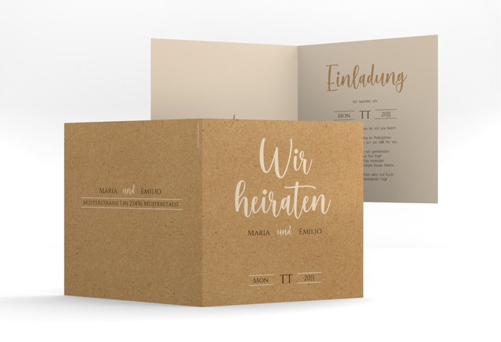 Hochzeitseinladung Noble quadr. Klappkarte Kraftpapier mit elegantem Schriftzug