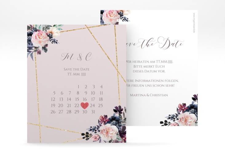 Save the Date-Kalenderblatt Azalie Kalenderblatt-Karte rosa hochglanz