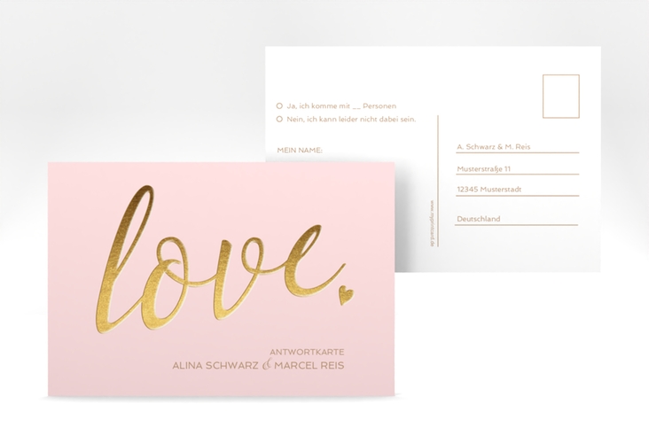 Antwortkarte Hochzeit Glam A6 Postkarte rosa