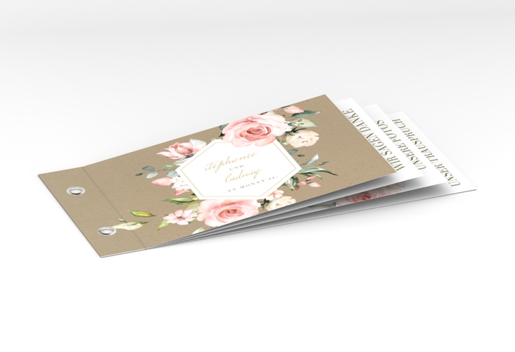 Danksagungskarte Hochzeit Graceful Booklet mit Rosenblüten in Rosa und Weiß