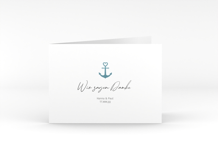 Dankeskarte Hochzeit Ankerliebe A6 Klappkarte quer im minimalistischen maritimen Design mit Anker