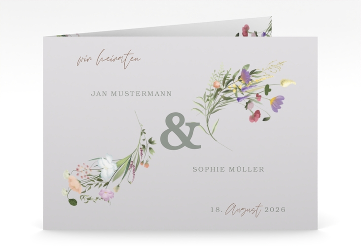 Hochzeitseinladung Wildblumen Bouquet mittlere Klappkarte quer