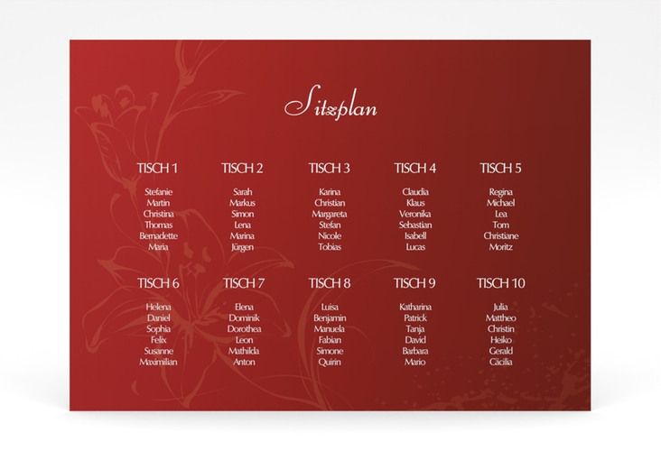 Sitzplan Poster Hochzeit Lille 70 x 50 cm Poster rot