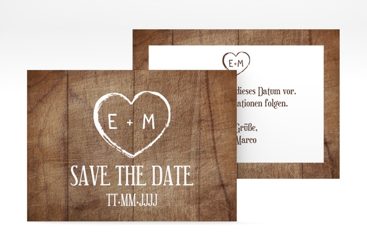 Save the Date-Visitenkarte Wood Visitenkarte quer braun