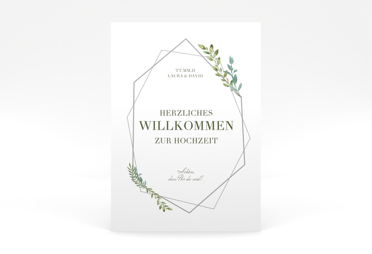 Willkommensschild Poster Herbarium 50 x 70 cm Poster grau mit geometrischem Rahmen und Blätter-Dekor