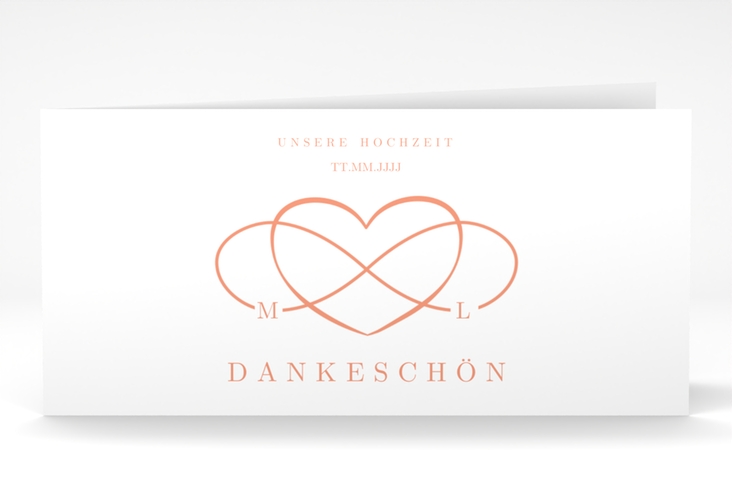 Dankeskarte Hochzeit Infinity lange Klappkarte quer apricot