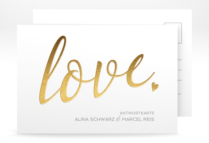 Antwortkarte Hochzeit Glam A6 Postkarte weiss hochglanz