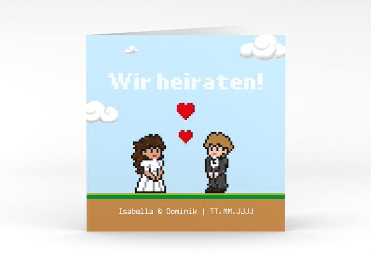 Hochzeitseinladung Pixel quadr. Klappkarte