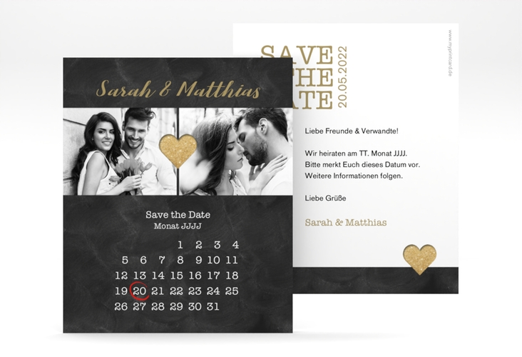 Save the Date-Kalenderblatt Sparkly Kalenderblatt-Karte gold hochglanz