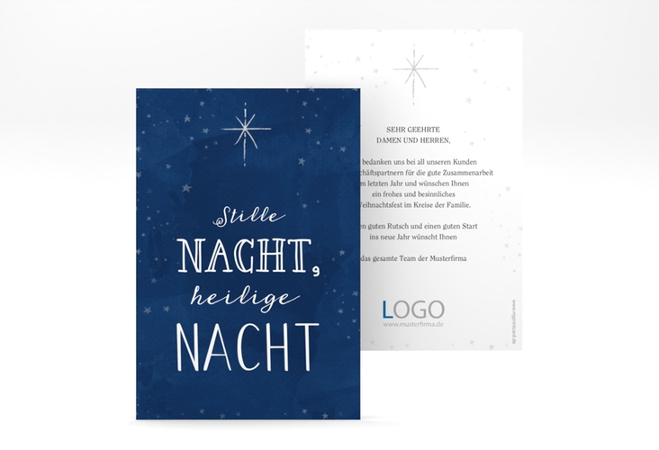 Geschäftliche Weihnachtskarte Weihnachtszeit A6 Karte hoch blau mit Stern am Nachthimmel