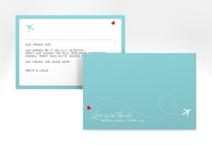 Save the Date-Karte Weddingpass A6 Karte quer blau