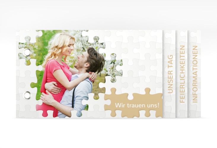 Hochzeitseinladung Puzzle Booklet beige