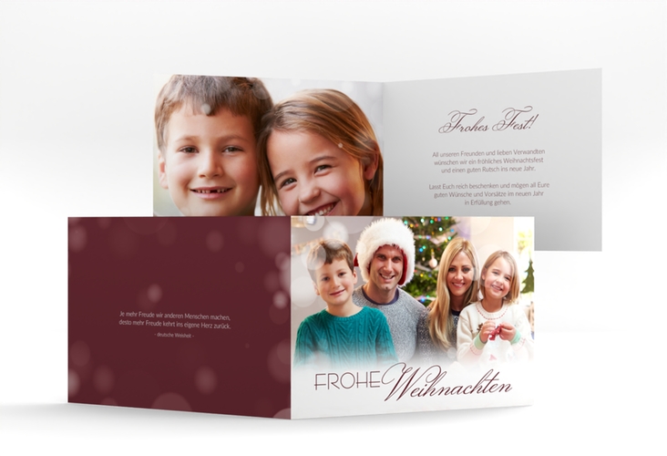 Weihnachtskarte Familienzeit A6 Klappkarte quer rot hochglanz zum Personalisieren mit Familienfoto