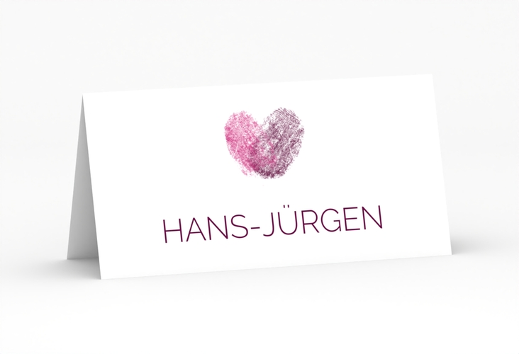 Tischkarte Hochzeit Fingerprint Tischkarten pink schlicht mit Fingerabdruck-Motiv