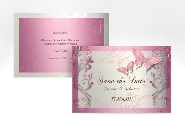 Save the Date-Karte Hochzeit Toulouse A6 Karte quer rosa romantisch mit Schmetterlingen