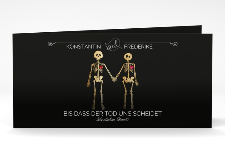 Dankeskarte Hochzeit Bones lange Klappkarte quer