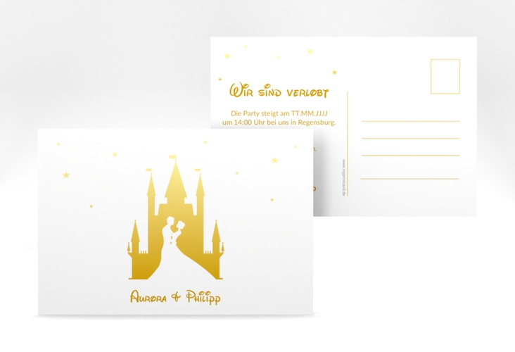 Verlobungskarte Hochzeit Castle A6 Postkarte gold