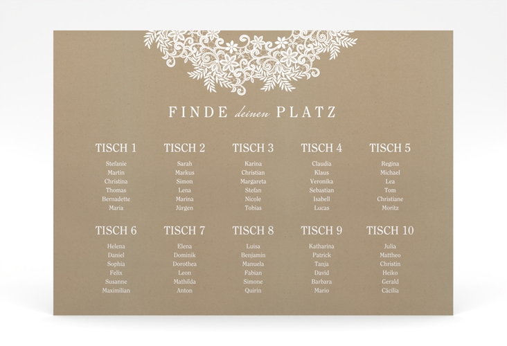 Sitzplan Poster Hochzeit Mariage 70 x 50 cm Poster Kraftpapier mit Bogen aus weißer Spitze