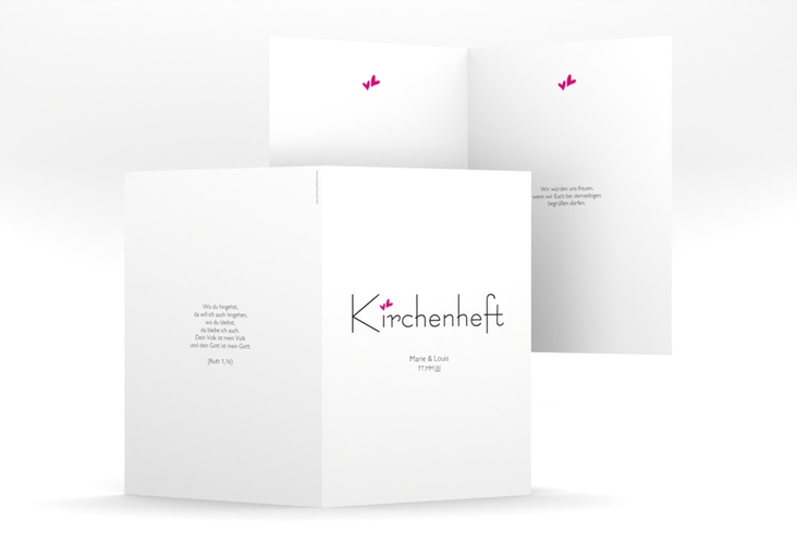 Kirchenheft Hochzeit Twohearts A5 Klappkarte hoch pink hochglanz