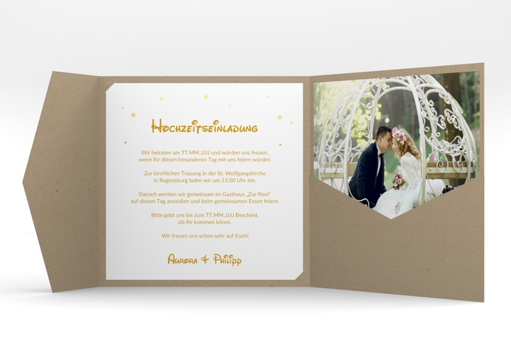 Hochzeitseinladung Castle Pocketfold gold