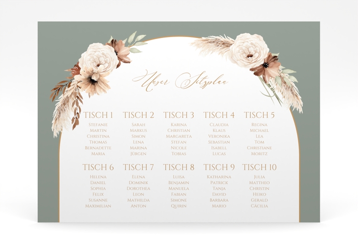 Sitzplan Poster Hochzeit Blumenbogen 70 x 50 cm Poster gruen