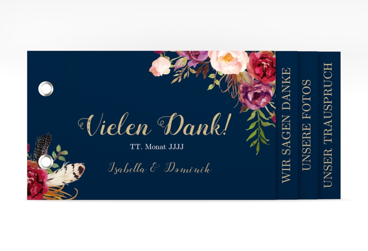 Danksagungskarte Flowers Booklet blau mit bunten Aquarell-Blumen